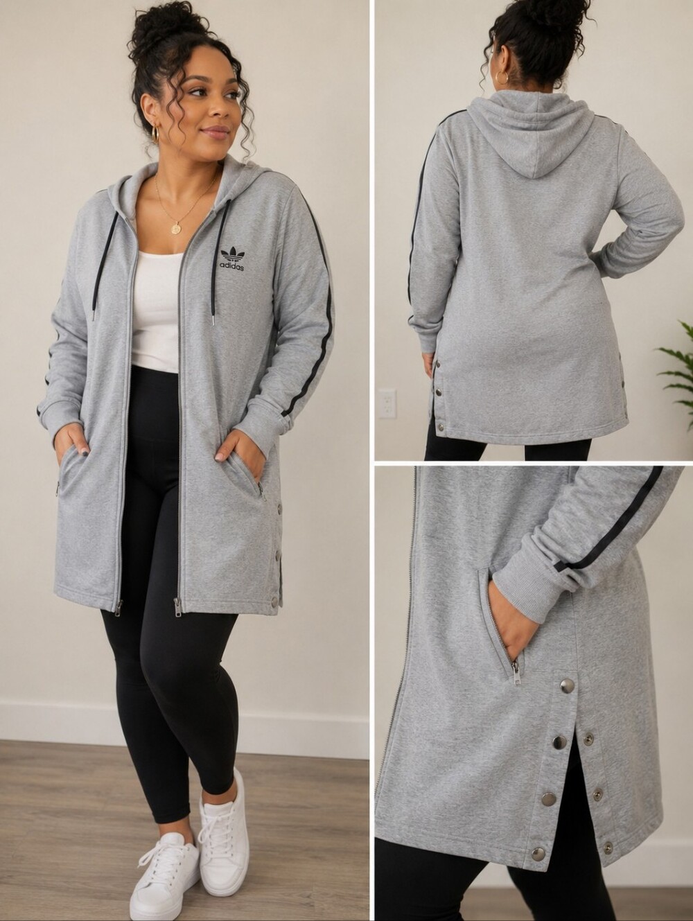 Adidas Originals Women's Gray Longline Full-Zip HoodieStylish Adidas Originals